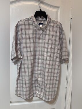 Basic Edition Men's Short-Sleeve Button-Down Plaid Shirt - White/Gray/Red 2XL